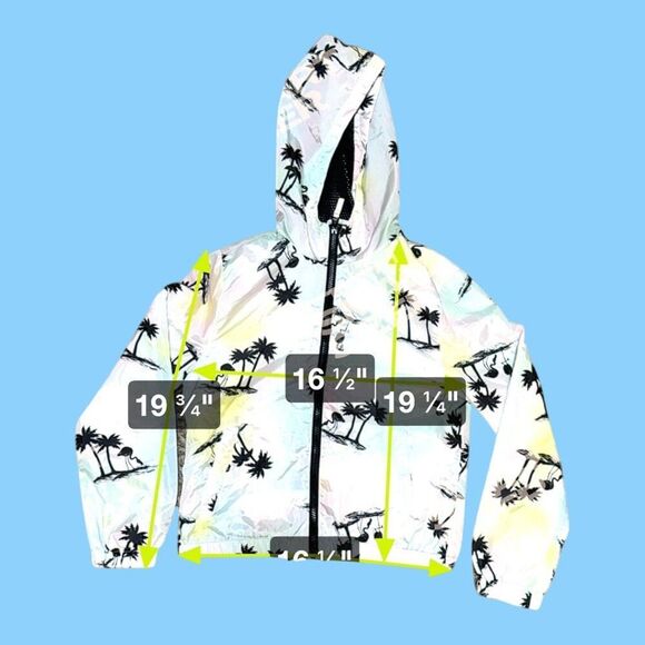 Justice Girls Size 12 Hooded Windbreaker Jacket Palm Tree Print Tropical Hoodie - Picture 2 of 4